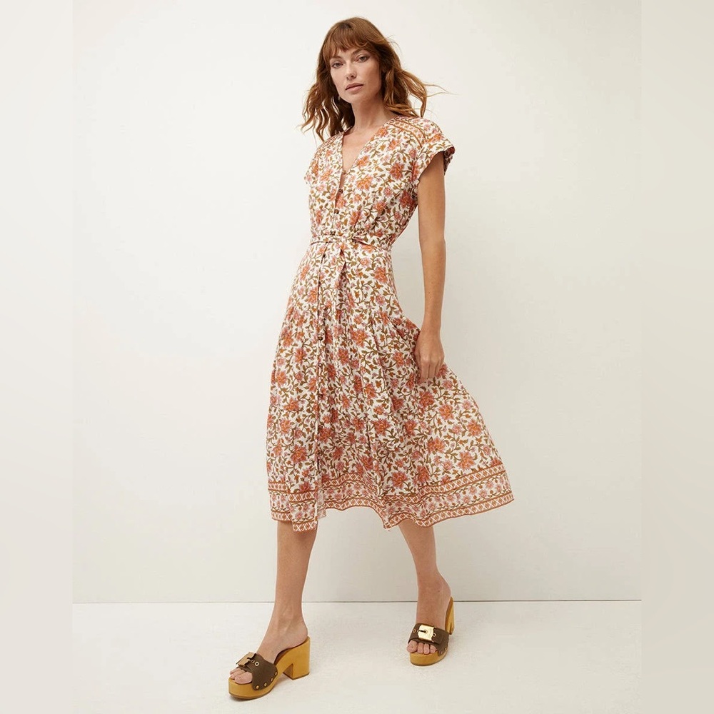 NWT $548 Veronica Beard Lexington Floral-print Cotton Midi Dress